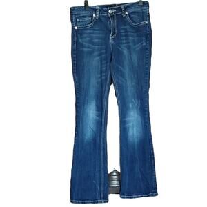 Love Nation Womens SZ 10 Dark Wash Boot Cut Jeans Glam Cowgirl Contrast Stitch